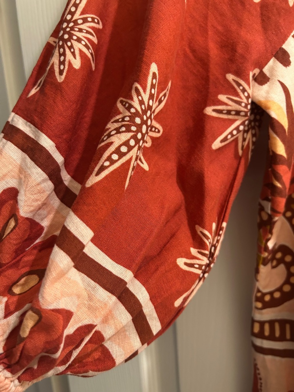 ARRIVED! NWOT Farm Rio for Anthropology Square Neck Linen Puff Sleeve Dress - Picture 5 of 8